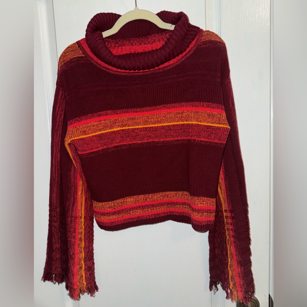 Free People Sunset Turtleneck Crop Sweater with Flared Sleeves Size Medium